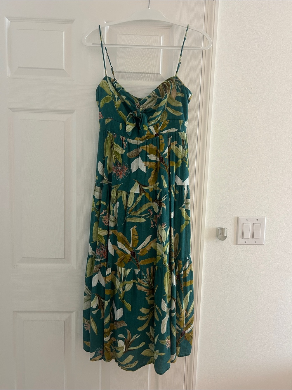 Teal Tropical-Print Spaghetti Strap Maxi Dress
